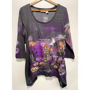 Collections ETC wolloween t shirt pumpkin cats purple Boo night women L New